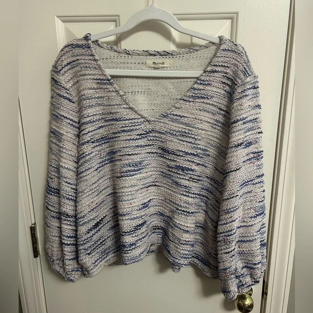 Madewell Rainbow Jacquard Full Sleeve Pullover Knit Sweater V-neck EUC XL